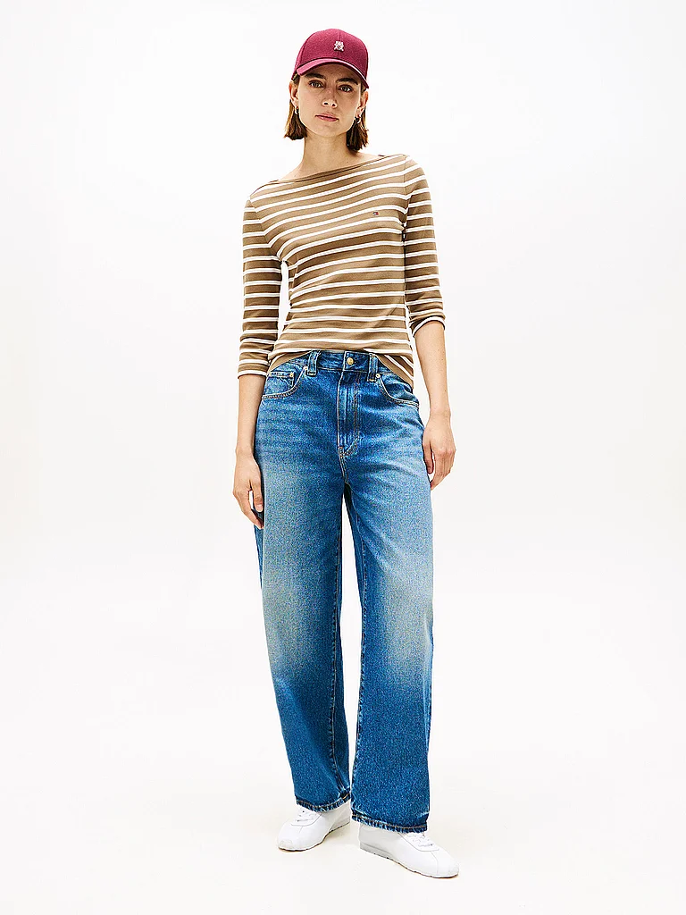 Tommy Hilfiger T-shirt à Manches 3/4 Slim Cody Nordic Taupe / Ecru Stripes L Femme 3